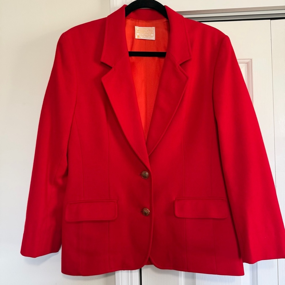 Pendleton Solid Red Vintage Pure Virgin Wool Blazer Size 8
